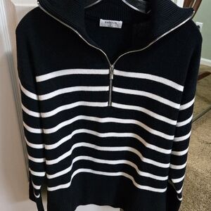 Babaton Navy and White Striped Half-Zip Sweater